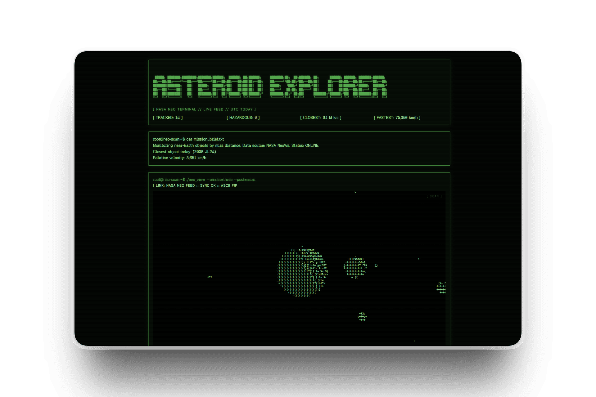 Image of A cool project visualizing real asteroid data using NASA's API