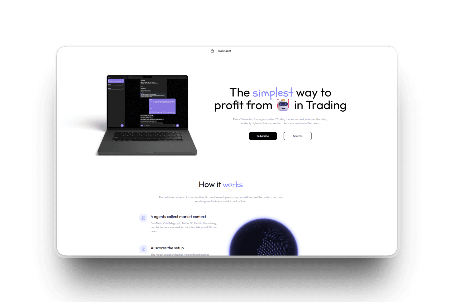 Image of Website for a trading bot built with Next.js and motion